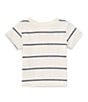 Color:White - Image 2 - Baby Boys 3-24 Months Round Neck Short Sleeve Striped Henley T-Shirt