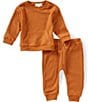 Scene&Heard Baby Boys Long Sleeve Heathered Waffle Top & Matching Joggers Set - Image 2