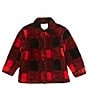 Color:Red - Image 1 - Little Boys 2T-7 Long Sleeve Red & Black Plaid Sherpa Shacket