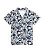 Color:Navy - Image 1 - Little Boys 2T-7 Short Sleeve Botanical Print Woven Shirt