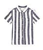 Color:Navy - Image 1 - Little Boys 2T-7 Short Sleeve Button-Front Stripe Woven Shirt