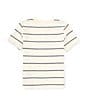 Color:Ivory - Image 2 - Little Boys 2T-7 Short Sleeve Striped Henley Shirt