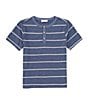 Color:Navy - Image 1 - Little Boys 2T-7 Short Sleeve Striped Henley Shirt