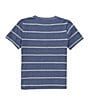 Color:Navy - Image 2 - Little Boys 2T-7 Short Sleeve Striped Henley Shirt