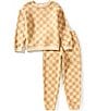 Scene&Heard Little Boys Checkerboard Crewneck and Jogger Lounge Set, Color:Khaki - Image 1