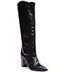 Color:Black - Image 1 - Maryana Block Crocodile Embossed Leather Tall Western Boots