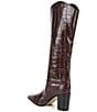 Color:Dark Chocolate - Image 3 - Maryana Block Crocodile Embossed Leather Tall Western Boots