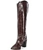 Color:Dark Chocolate - Image 4 - Maryana Block Crocodile Embossed Leather Tall Western Boots