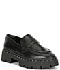 Color:Black - Image 1 - Christie Studs Leather Lug Sole Loafers