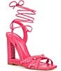 Color:Paradise Pink - Image 1 - Filipa Leather Braided Ankle Wrap Wedge Sandals