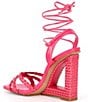 Color:Paradise Pink - Image 3 - Filipa Leather Braided Ankle Wrap Wedge Sandals