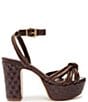 Color:Dark Chocolate - Image 2 - Kathleen Platform Woven Leather Ankle Strap Platform Sandals