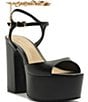 Schutz Lys Leather Ankle Wrap Chain Detail Platform Block Heel Sandals - Image 1
