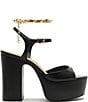 Schutz Lys Leather Ankle Wrap Chain Detail Platform Block Heel Sandals - Image 2