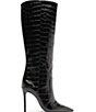 Schutz Samira Croco Embossed Leather Pointed Toe Stiletto Tall Boots - Image 2