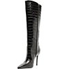 Schutz Samira Croco Embossed Leather Pointed Toe Stiletto Tall Boots - Image 6