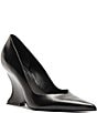 Schutz Siena Leather Pointed Toe Sculpted Wedge Dress Pumps - Image 1