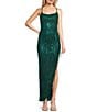 Color:Green - Image 1 - Scoop Neck Fringe Sequin Asymmetrical Hem Long Dress