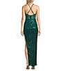 Color:Green - Image 2 - Scoop Neck Fringe Sequin Asymmetrical Hem Long Dress