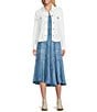 Scully Denim Lace Voile Point Collar Long Sleeve Button Front Jacket, Color:White - Image 3