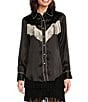 Scully Fringe Collared Long Sleeve Blouse, Color:Black - Image 1