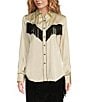 Scully Fringe Collared Long Sleeve Blouse, Color:Cream - Image 1