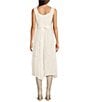 Color:Ivory - Image 2 - Sleeveless Lace-Up Embroidered Floral Jacquard Dress