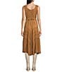 Color:Beige - Image 2 - Sleeveless Lace-Up Embroidered Floral Jacquard Tie Waist Midi Dress