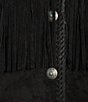 Scully Suede Leather Whipstitch Collar Fringe Jacket, Color:Black - Image 4
