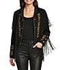 Scully Suede Fringe Round Neck Long Sleeve Jacket, Color:Black - Image 1