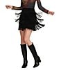 Scully Western Tiered Suede Fringe Mini Skirt, Color:Black - Image 1