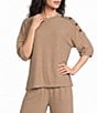 See And Be Seen Coordinating Textured Knit Round Neck 3/4 Sleeve Top - Image 6