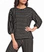 See and Be Seen Coordinating Textured Mixed Stripe Round Neck 3/4 Sleeve Top - Image 1