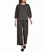 See and Be Seen Coordinating Textured Mixed Stripe Round Neck 3/4 Sleeve Top - Image 3