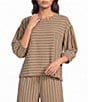 See and Be Seen Coordinating Textured Mixed Stripe Round Neck 3/4 Sleeve Top - Image 6