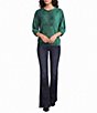 See And Be Seen Knit Textured Velvet Round Neck 3/4 Sleeve Pullover Top - Image 3
