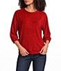 See And Be Seen Knit Textured Velvet Round Neck 3/4 Sleeve Pullover Top - Image 5