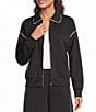 See And Be Seen Ribbed Knit Point Collar Long Sleeve Contrasting Color Coordinating Jacket - Image 1