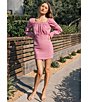 Color:Shocking Pink - Image 3 - Pippa Puckered Knit Lace Square Neck Long Shirred Puff Sleeve Mini Dress