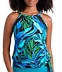 Shape Solver Leaf Sensation High Neck Blouson Tankini Swim Top - Image 1