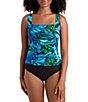 Shape Solver Leaf Sensation Square Neck Tankini Swim Top & Solid High Waist Swim Bottom - Image 1