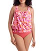 Shape Solver Picasso Floral Shirred Neck Blouson Tankini Swim Top - Image 3