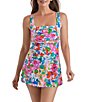 Shape Solver Summer Splash Tummy Control Square Neck One Piece Swimdress - Image 1