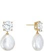 SHASHI Cleo Freshwater Pearl Crystal Drop Earrings, Color:Gold/Pearl - Image 1