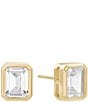 SHASHI Emerald Cut Solitaire Stud Earrings, Color:Gold - Image 1
