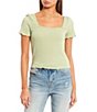 Color:Moss - Image 1 - Short Sleeve Square Neck Smocked Crop Top