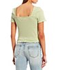 Color:Moss - Image 2 - Short Sleeve Square Neck Smocked Crop Top