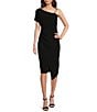 Color:Black - Image 1 - Asymmetrical Neck One Shoulder Short Sleeve Chain Strap Asymmetrical Hem Dress