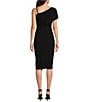 Color:Black - Image 2 - Asymmetrical Neck One Shoulder Short Sleeve Chain Strap Asymmetrical Hem Dress