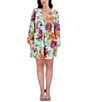SIENA Burnout Floral Print V-Neck Long Sleeve A-Line Mini Dress, Color:Mint Floral - Image 1